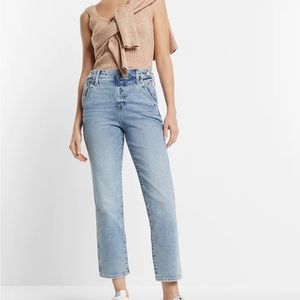 EXPRESS High waisted light washed side button jeans, worn only once.
